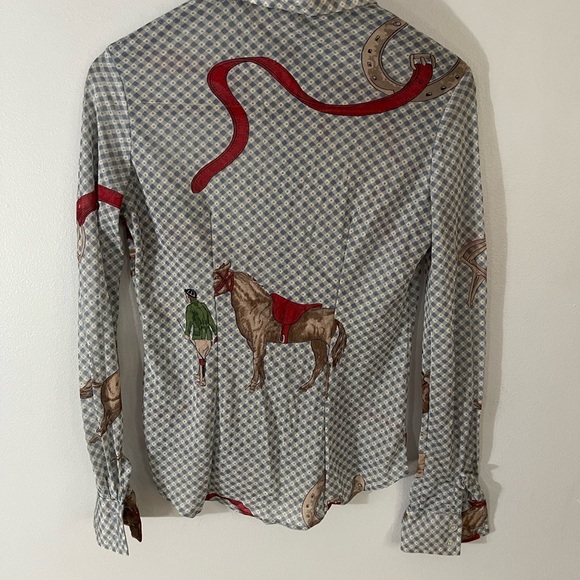 Vintage Disco Button Up Wayne Rogers 100% Nylon Shirt Horses Size 13/14 L - Picture 5 of 5